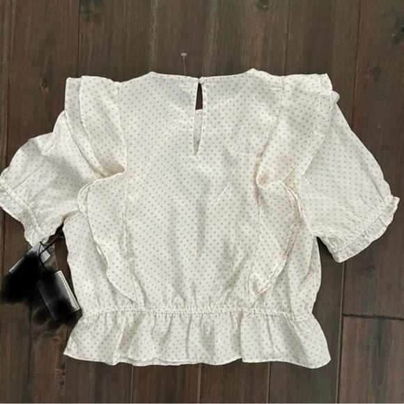 1.State Bon Voyage White & Gold Polka Dot Ruffle Blouse L - Picture 5 of 7